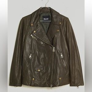 Sold out XL Madewell Washed Leather Oversized Motorcycle Jacket - Brass Hardware